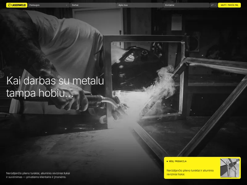 LASERWELD CUSTOMS - metalo dirbtuvės Vilniuje svetainė, sukurta su Astro.js, Sanity CMS ir Cloudflare